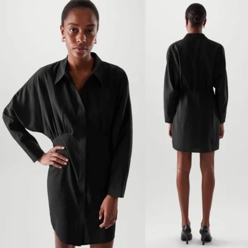 Cos Black Gathered Shirt Dress